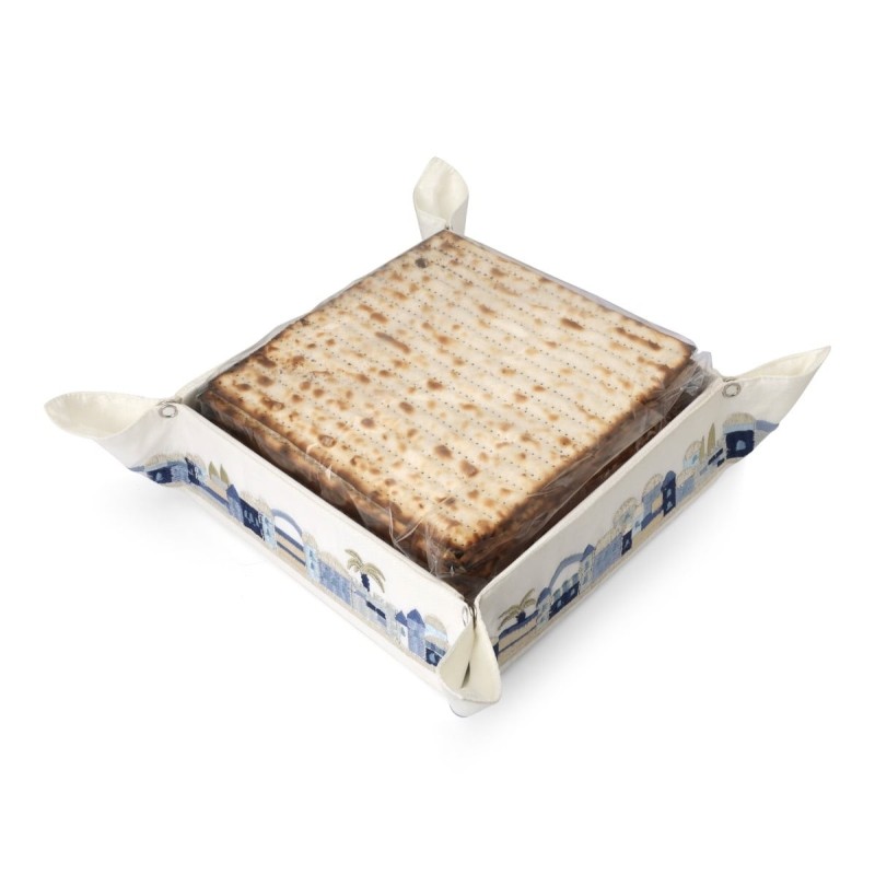 Yair Emanuel Embroidered Matzah Holder - Jerusalem Blue