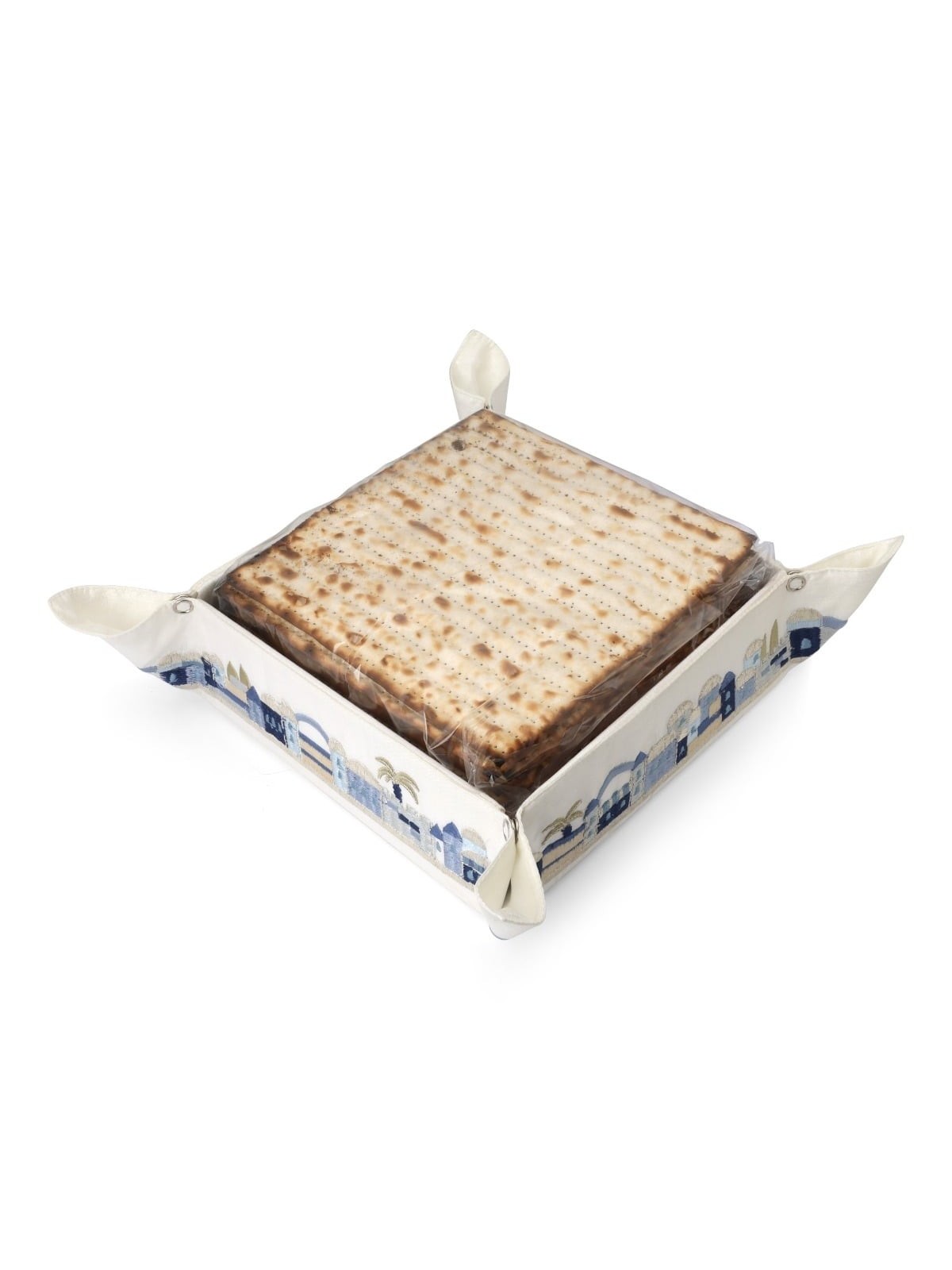 Yair Emanuel Embroidered Matzah Holder - Jerusalem Blue
