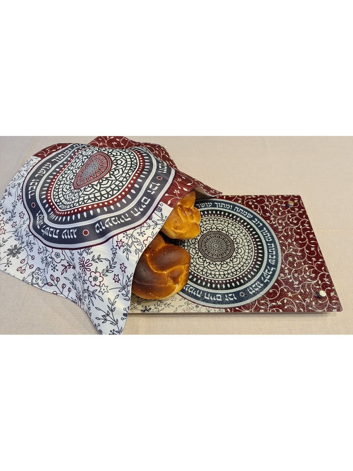 Dorit Judaica Challah Board With Mandala Pattern and Shabbat Verses