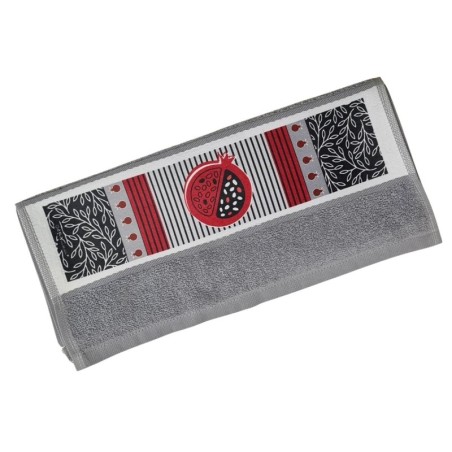 Dorit Judaica Netilat Yadayim Towel - Red Pomegranate and Stripes