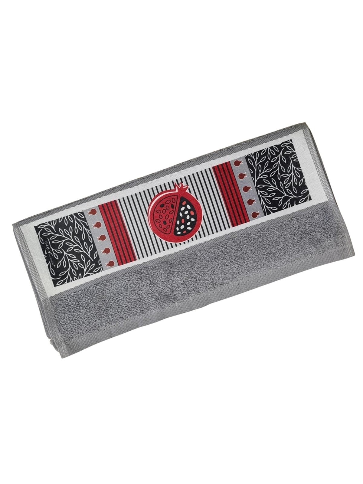 Dorit Judaica Netilat Yadayim Towel - Red Pomegranate and Stripes