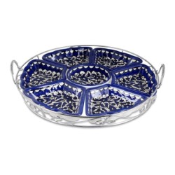 8-Piece Service Tray Set - Flowers (Blue & White). Armenian Ceramic