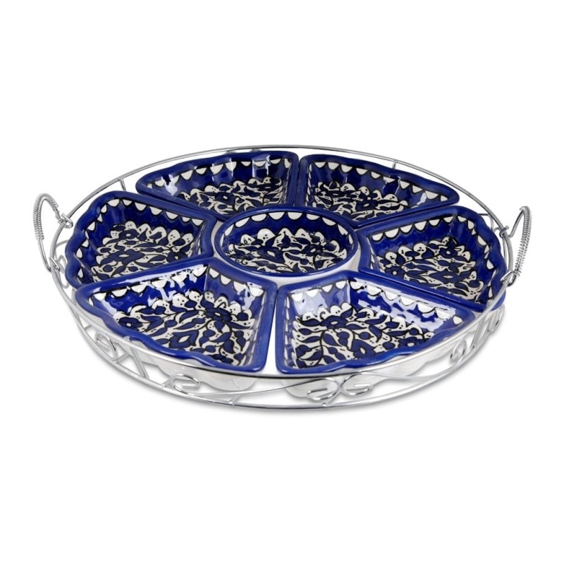 8-Piece Service Tray Set - Flowers (Blue & White). Armenian Ceramic