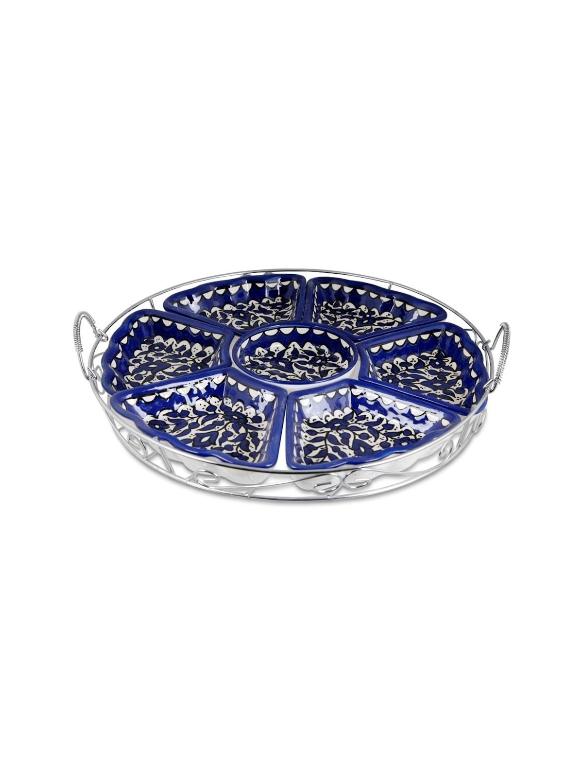 8-Piece Service Tray Set - Flowers (Blue & White). Armenian Ceramic