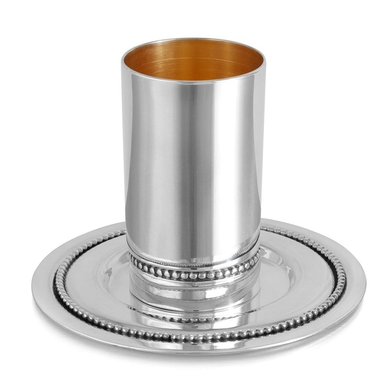 Personalized Handcrafted Sterling Silver Kiddush Cup Set with Beaded D
