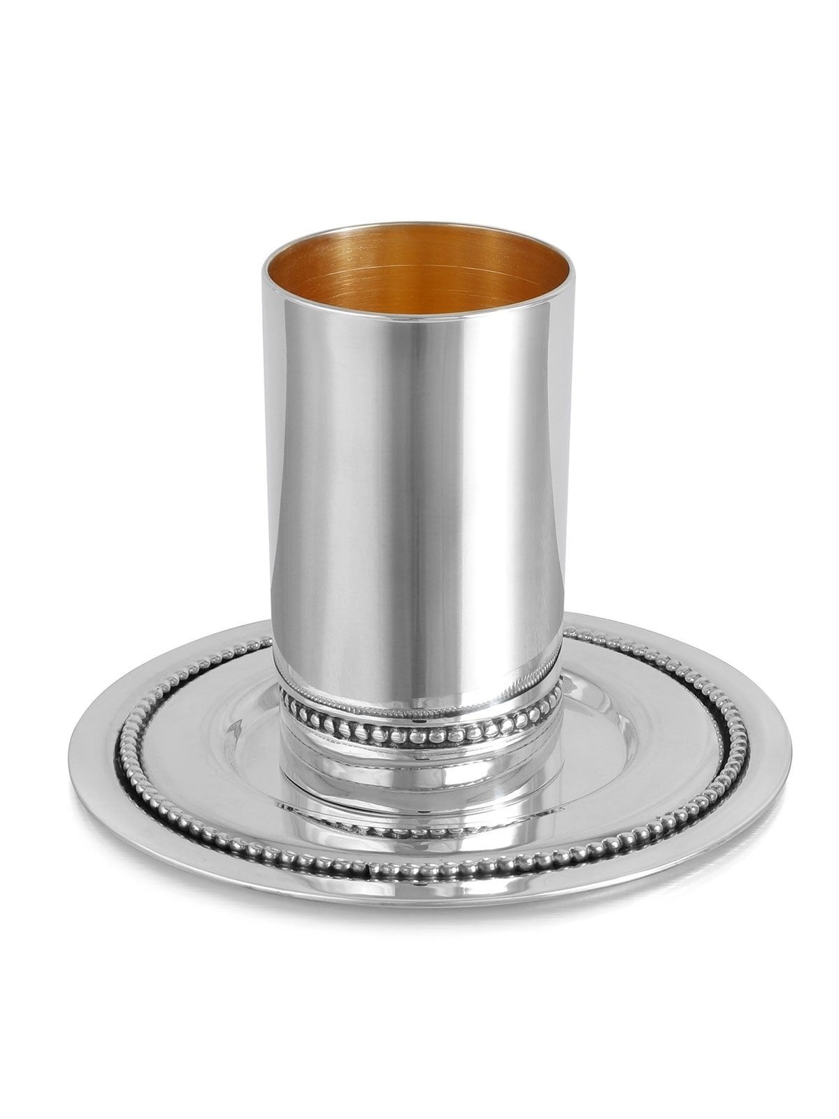 Personalized Handcrafted Sterling Silver Kiddush Cup Set with Beaded D