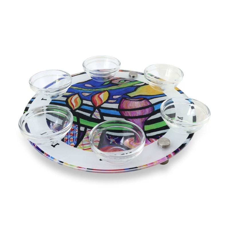 Jordana Klein Joyful Passover Glass Seder Plate with Jewish Symbols De