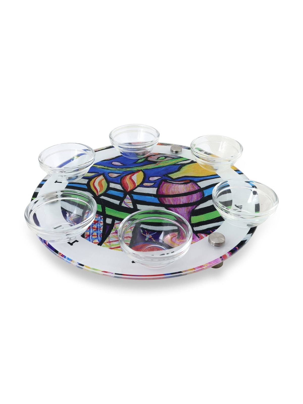 Jordana Klein Joyful Passover Glass Seder Plate with Jewish Symbols De