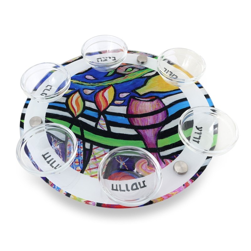 Jordana Klein Joyful Passover Glass Seder Plate with Jewish Symbols De
