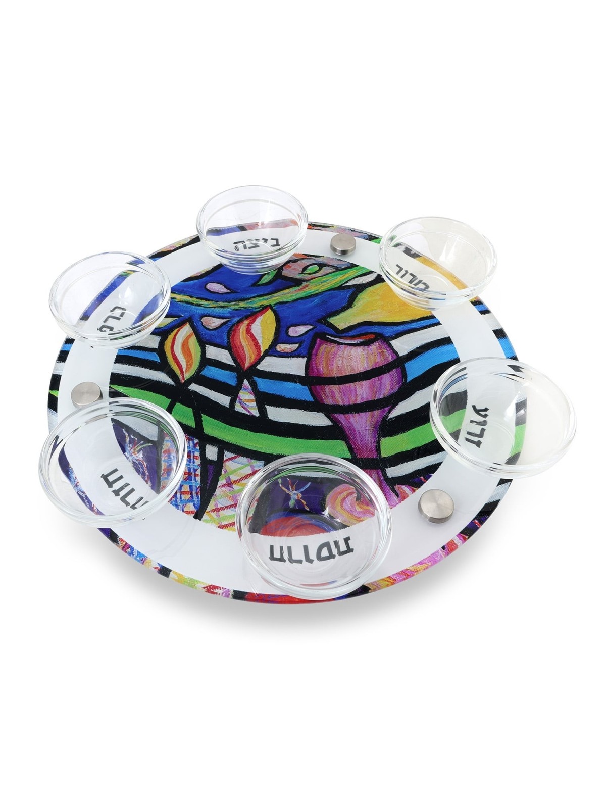Jordana Klein Joyful Passover Glass Seder Plate with Jewish Symbols De