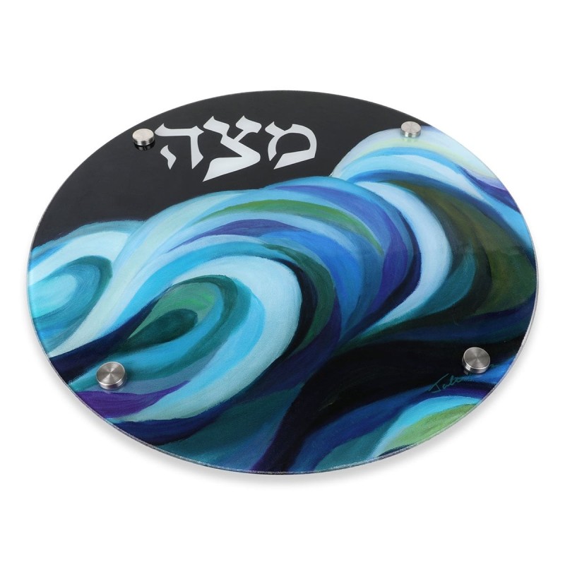 Jordana Klein Glass Matzah Plate - Splitting of the Sea (Exodus 14:21)