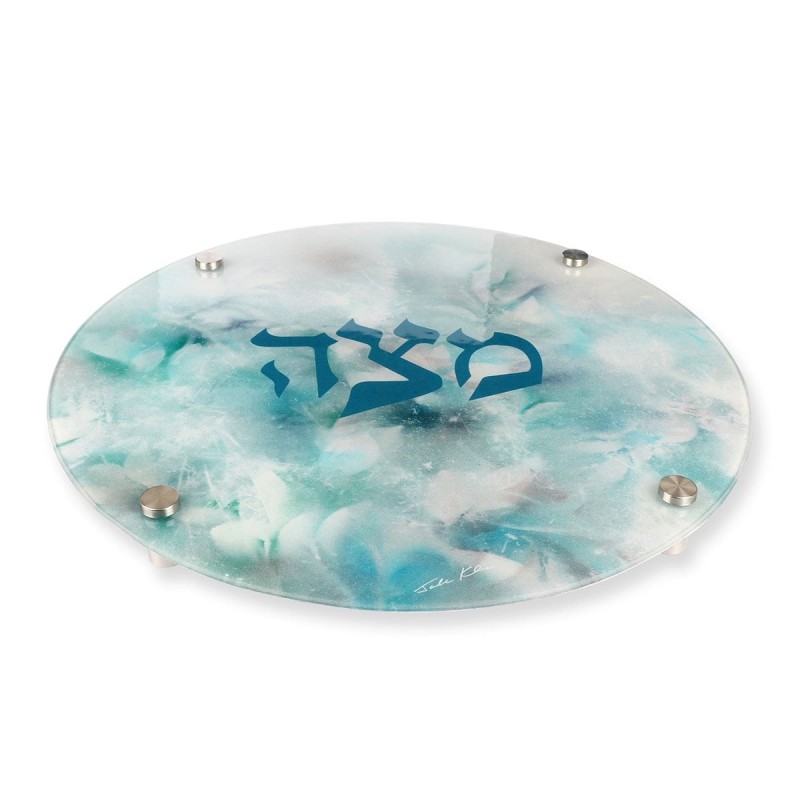 Jordana Klein Blue Marbled Glass Matzah Plate