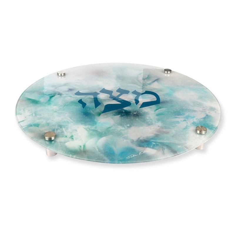 Jordana Klein Blue Marbled Glass Matzah Plate