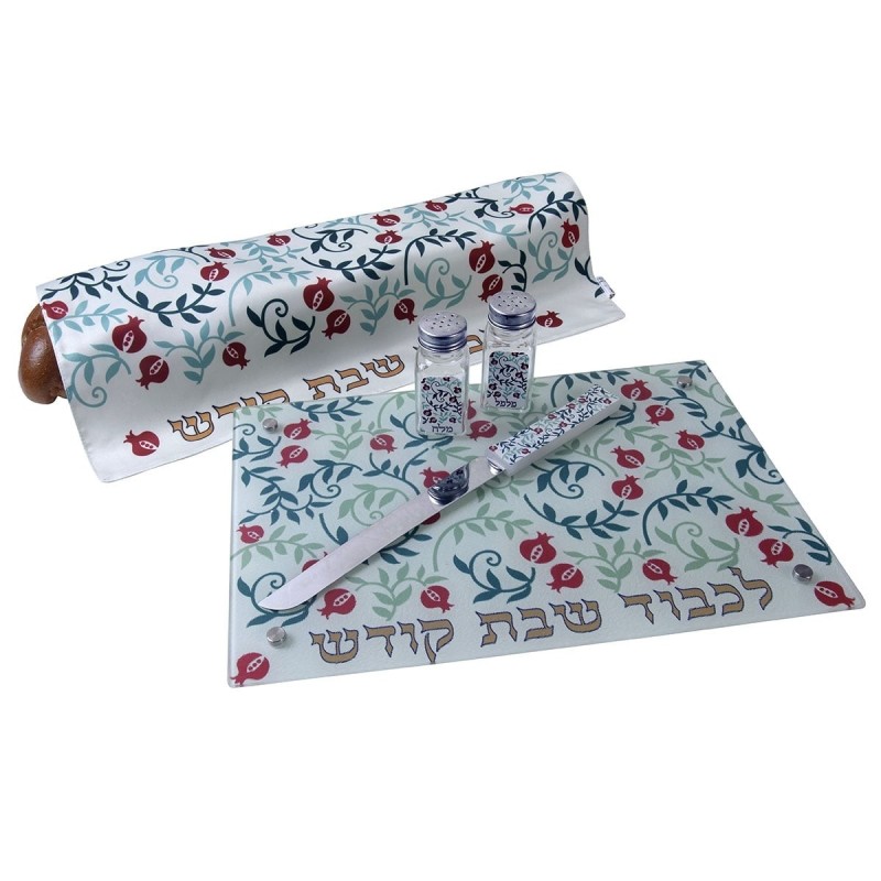 Dorit Judaica Tempered Glass Challah Board - Small Pomegranate Design