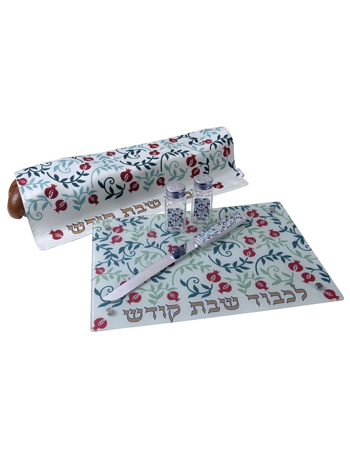 Dorit Judaica Tempered Glass Challah Board - Small Pomegranate Design