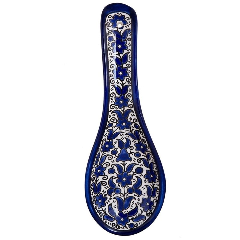 Blue Flowers Spoon Rest. Armenian Ceramic