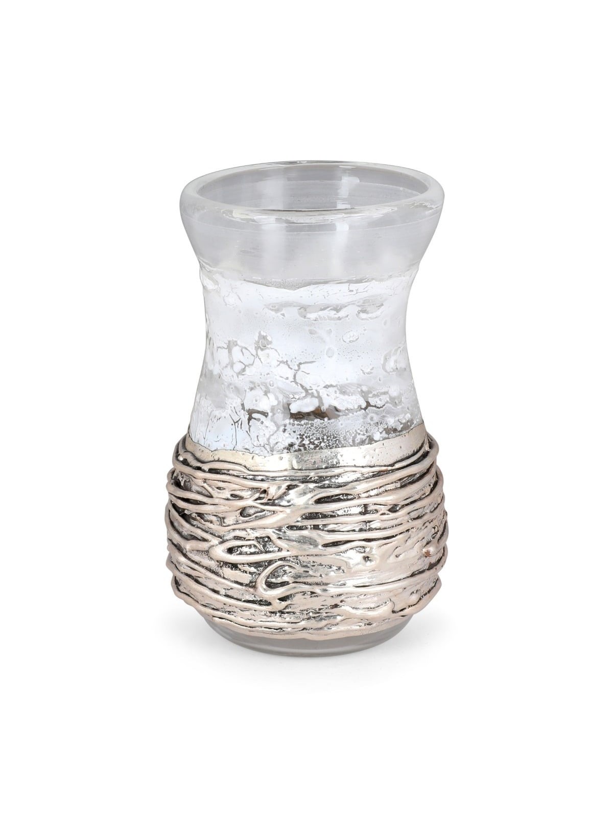 Handmade White Glass and Sterling Silver-Plated Stemless Kiddush Cup