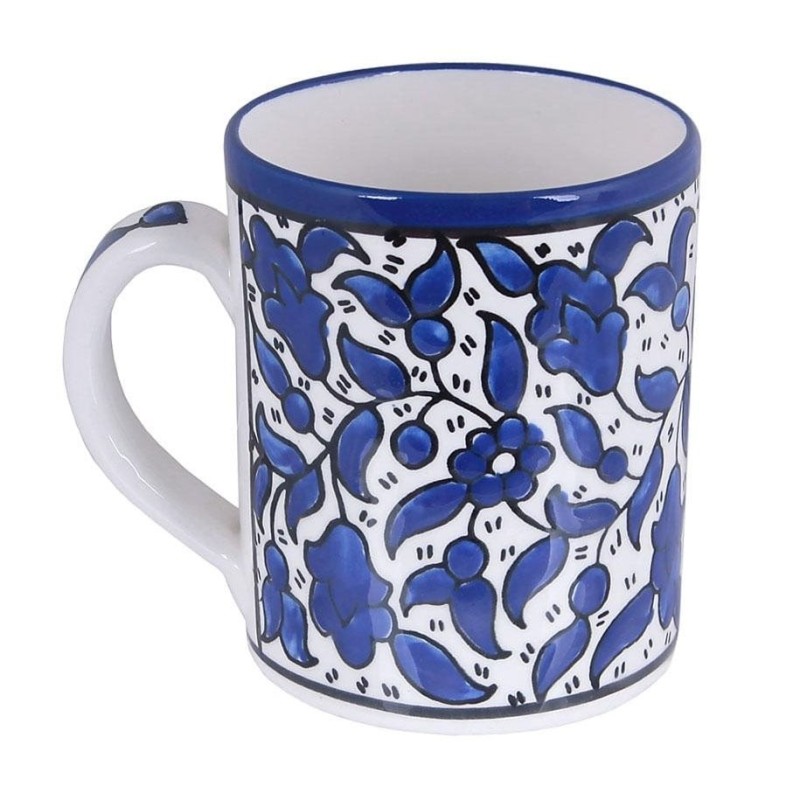 Blue and White Flowers Coffee Mug. Armenian Ceramic