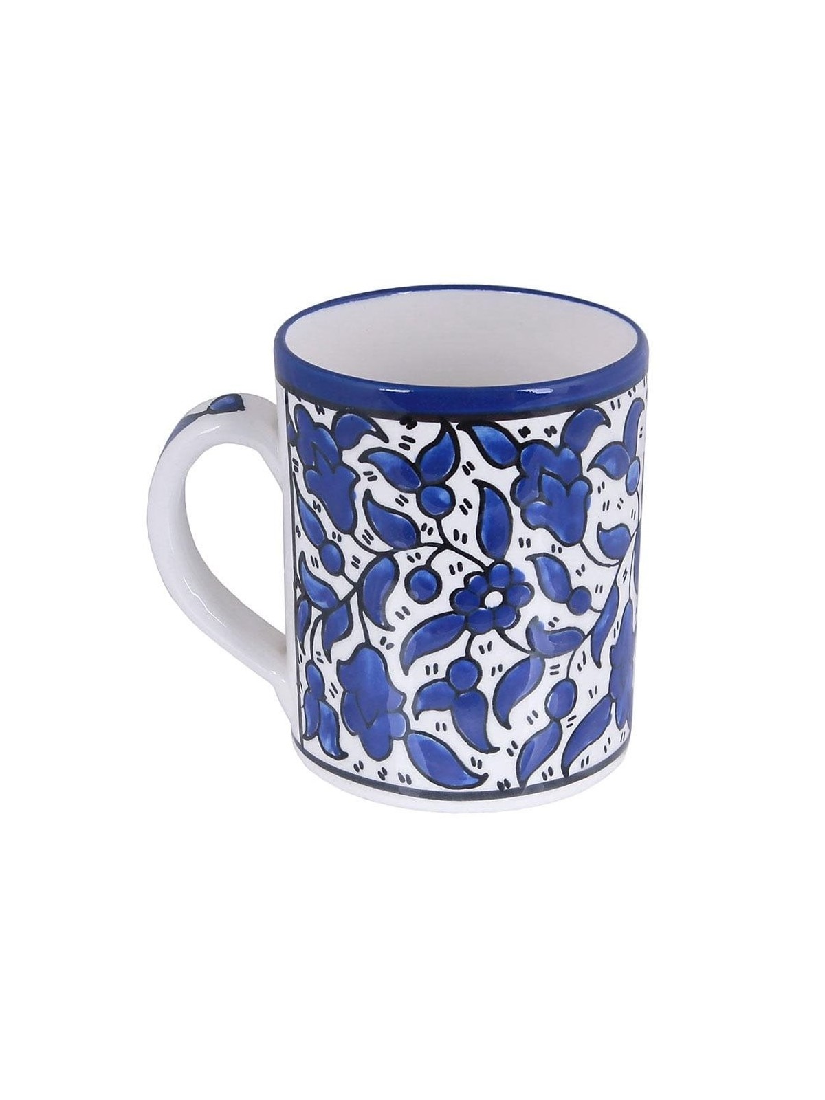 Blue and White Flowers Coffee Mug. Armenian Ceramic