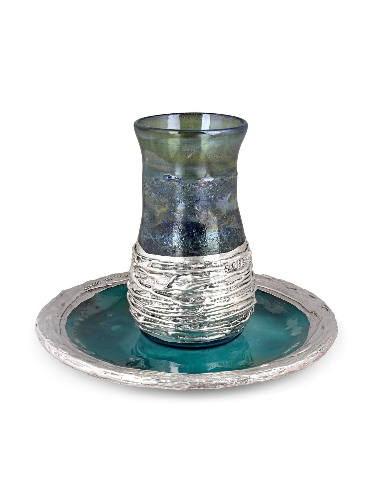 Handmade Blue Glass and Sterling Silver-Plated Stemless Kiddush Cup