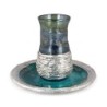 Handmade Blue Glass and Sterling Silver-Plated Stemless Kiddush Cup