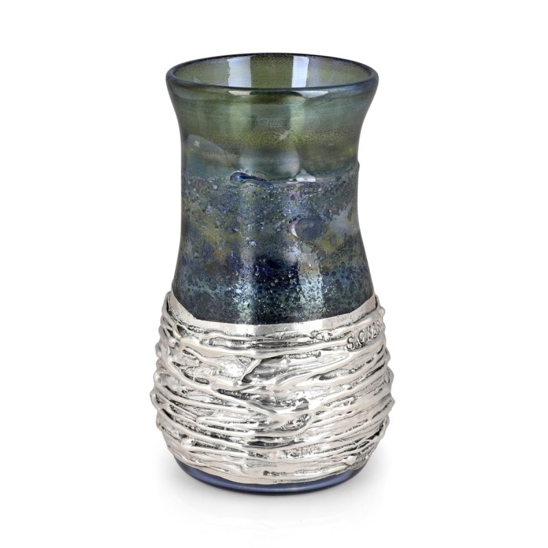Handmade Blue Glass and Sterling Silver-Plated Stemless Kiddush Cup