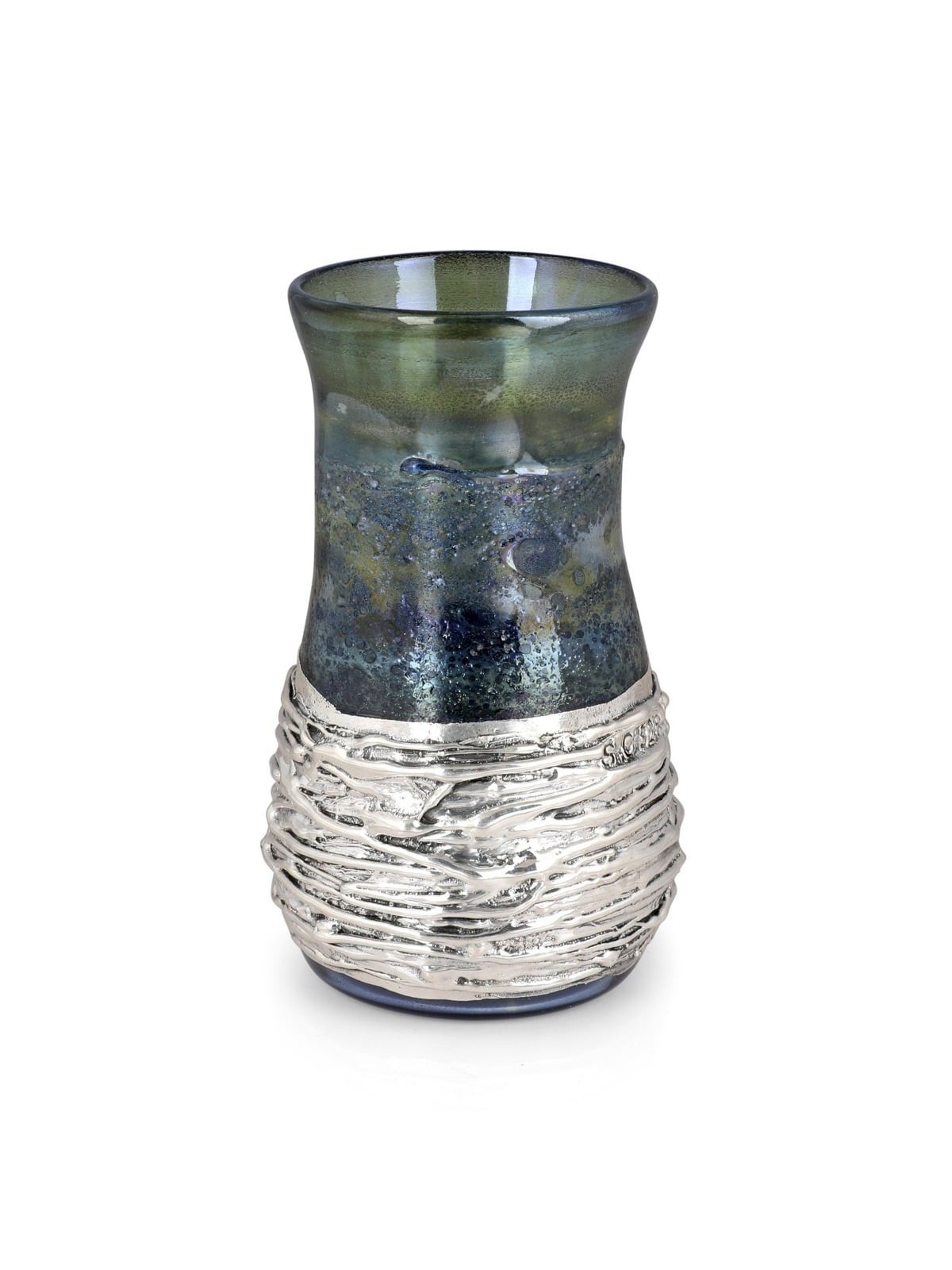 Handmade Blue Glass and Sterling Silver-Plated Stemless Kiddush Cup