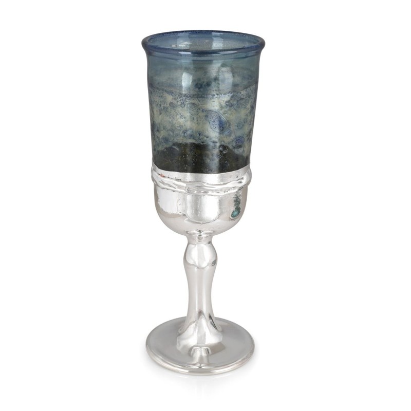Handmade Dark Blue Glass and Sterling Silver-Plated Kiddush Cup