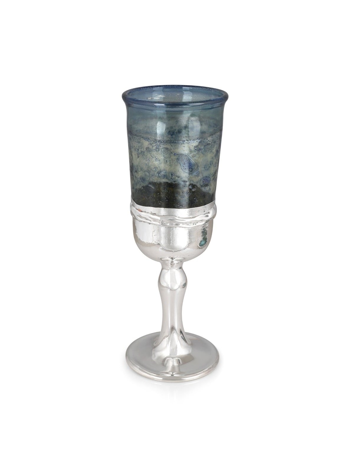 Handmade Dark Blue Glass and Sterling Silver-Plated Kiddush Cup