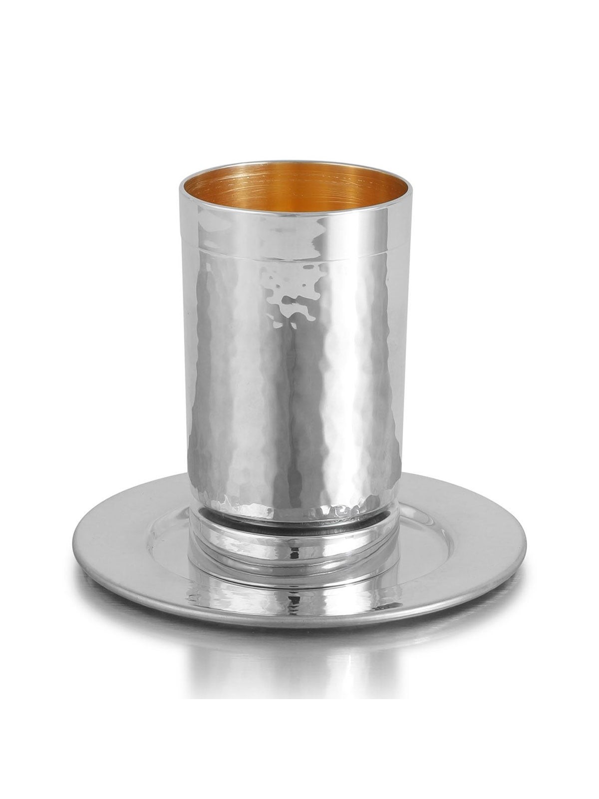 Bier Judaica 925 Sterling Silver Hammered Kiddush Cup With Polished Sa