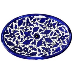 Blue and White Flowers Oval Plate Armenian Ceramic