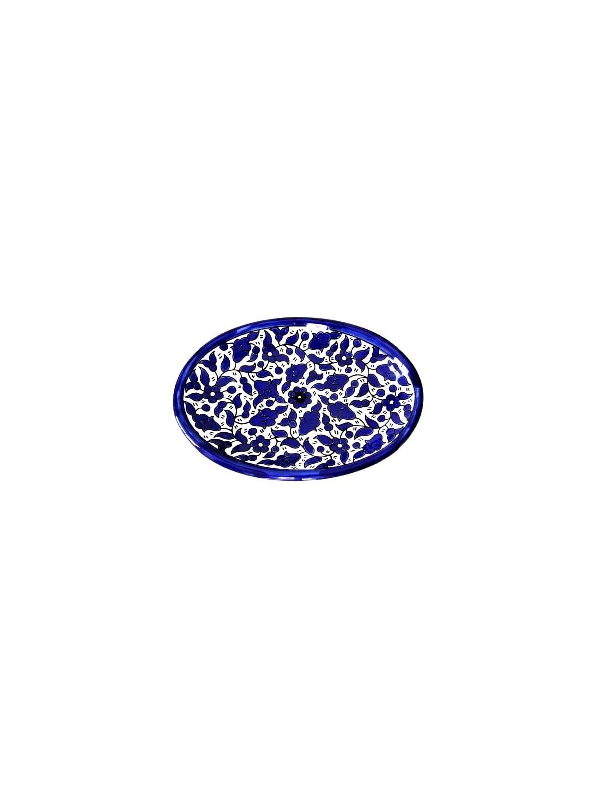 Blue and White Flowers Oval Plate Armenian Ceramic