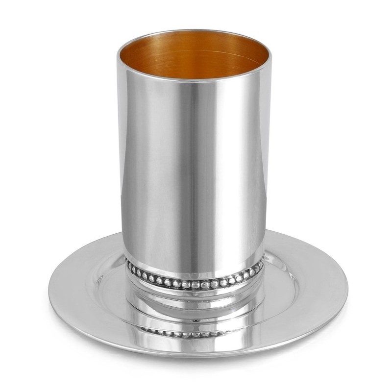 Bier Judaica Polished 925 Sterling Silver Kiddush Cup Set With Beaded