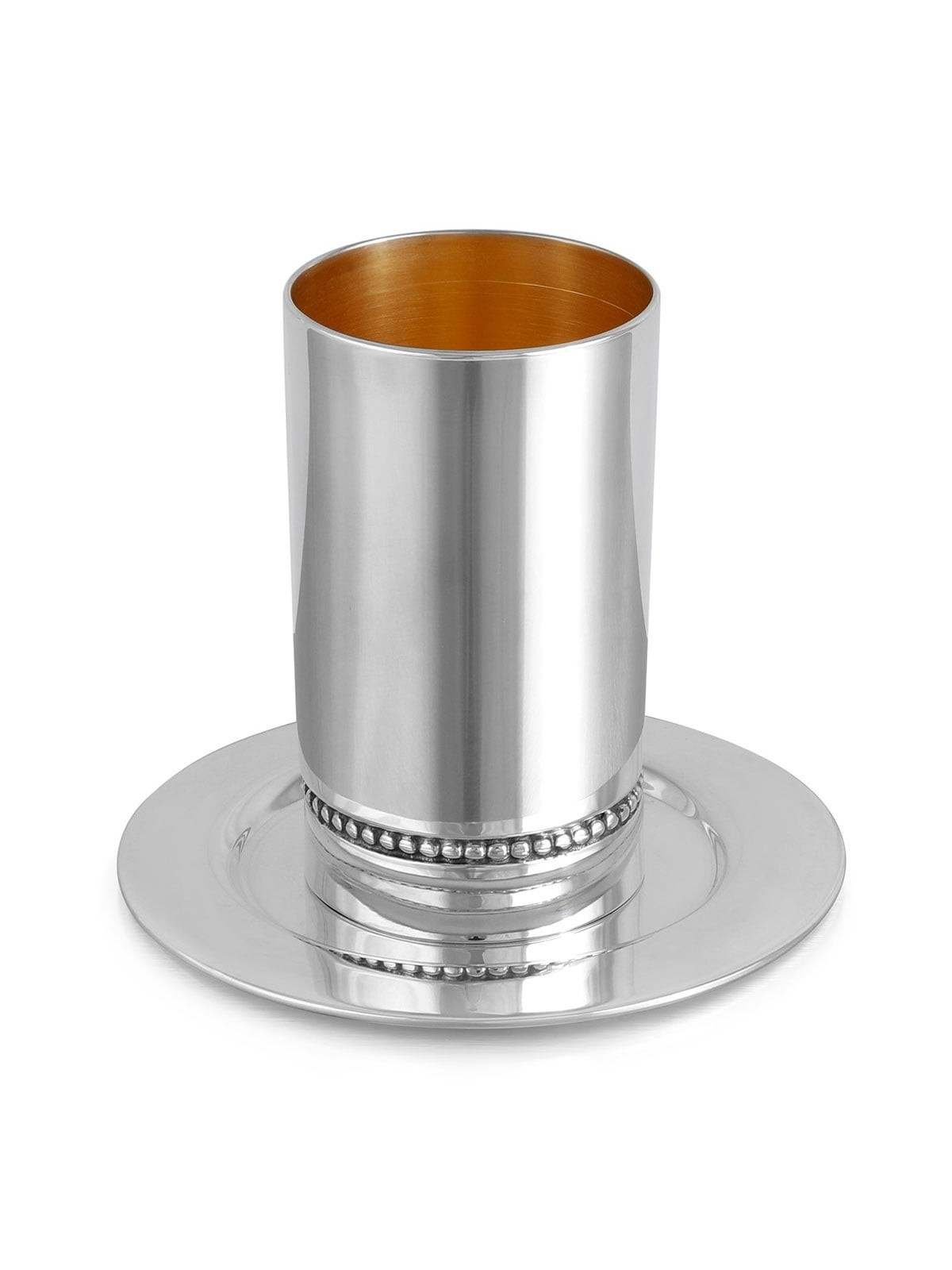 Bier Judaica Polished 925 Sterling Silver Kiddush Cup Set With Beaded
