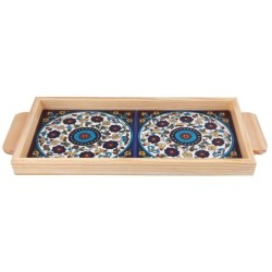 Armenian Ceramic & Wooden Tray. Colorful Pretty Flowers (Rings - A)