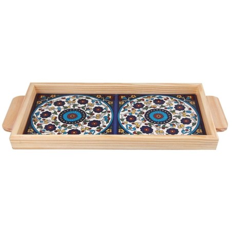 Armenian Ceramic & Wooden Tray. Colorful Pretty Flowers (Rings - A)
