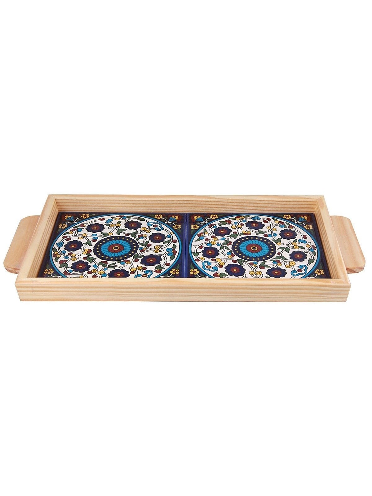 Armenian Ceramic & Wooden Tray. Colorful Pretty Flowers (Rings - A)