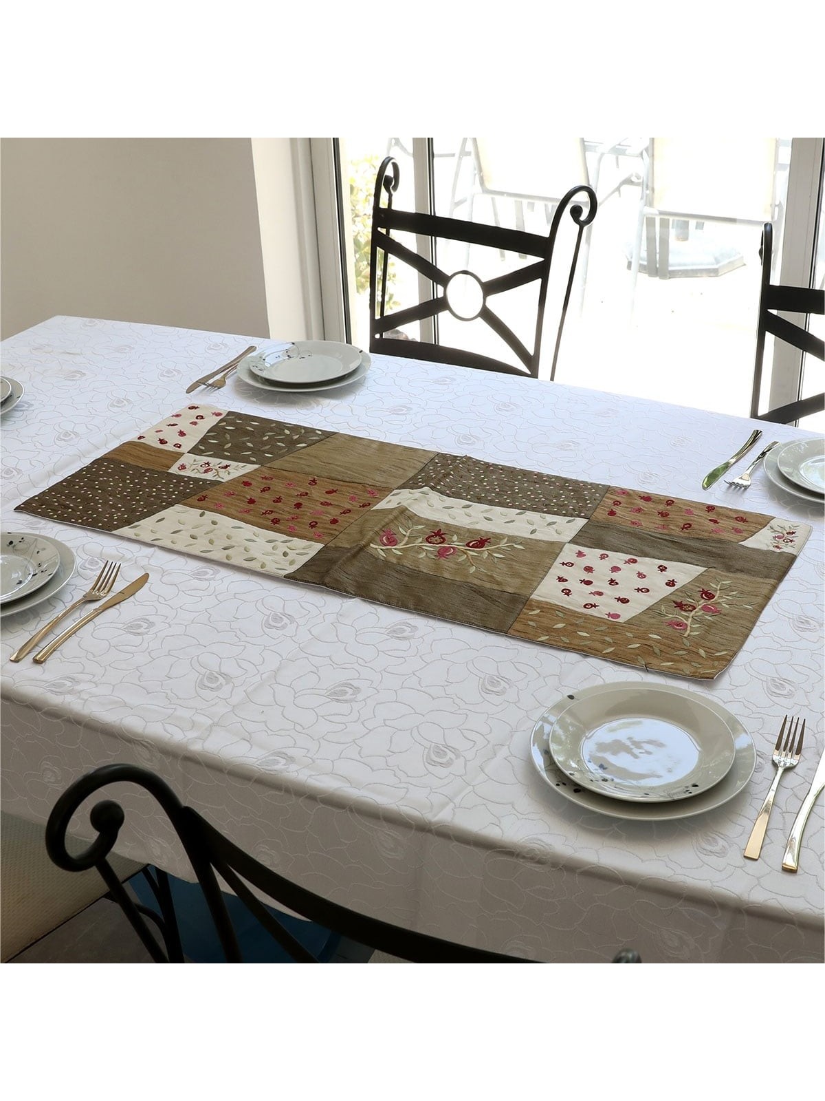 Yair Emanuel Embroidered Runner - Pomegranates (Olive)