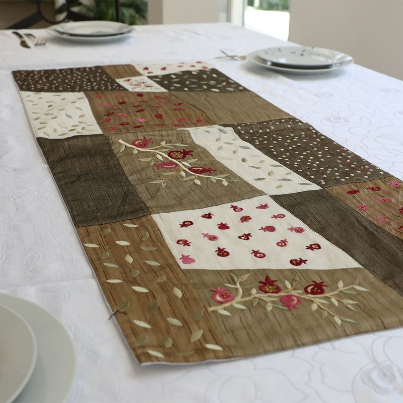 Yair Emanuel Embroidered Runner - Pomegranates (Olive)