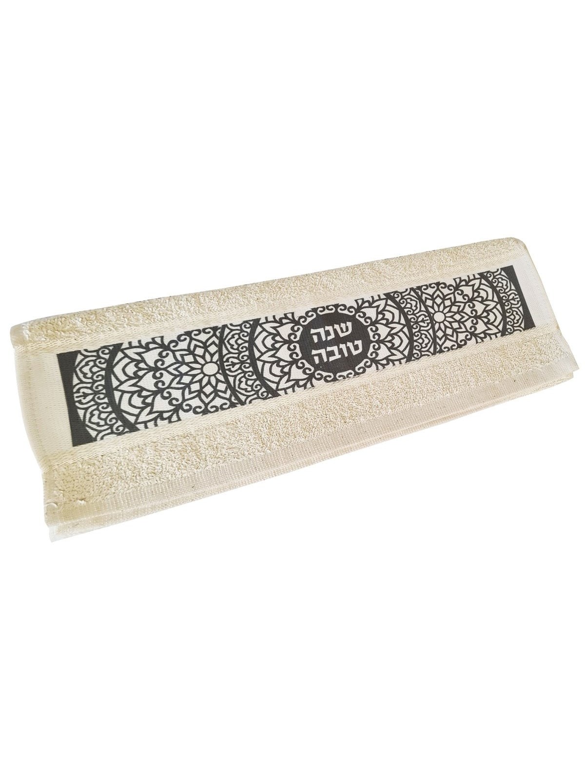 Dorit Judaica Shana Tova Hand Towel With Gray Mandala Pattern