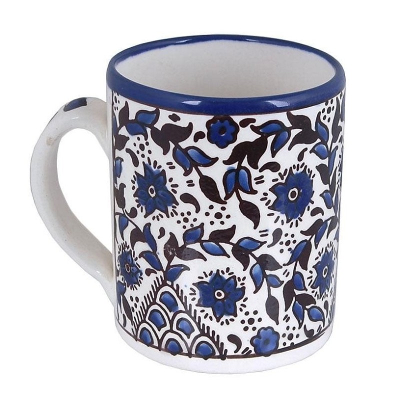 Blue and White Coffee Mug - Flowers & Branches. Armenian Ceramic