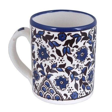 Blue and White Coffee Mug - Flowers & Branches. Armenian Ceramic
