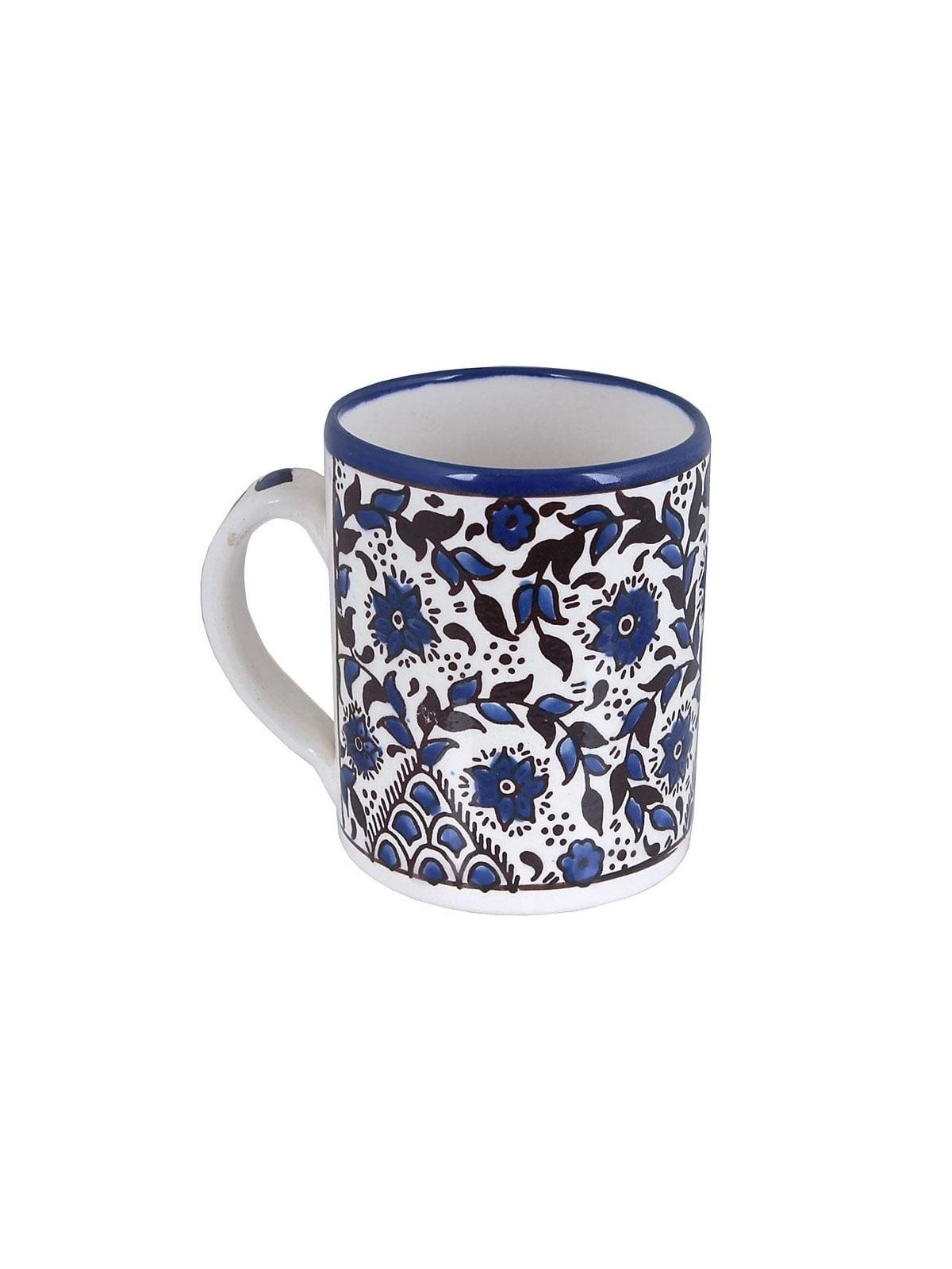 Blue and White Coffee Mug - Flowers & Branches. Armenian Ceramic