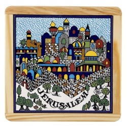 Armenian Ceramic & Wood Jerusalem Trivet (Medium)