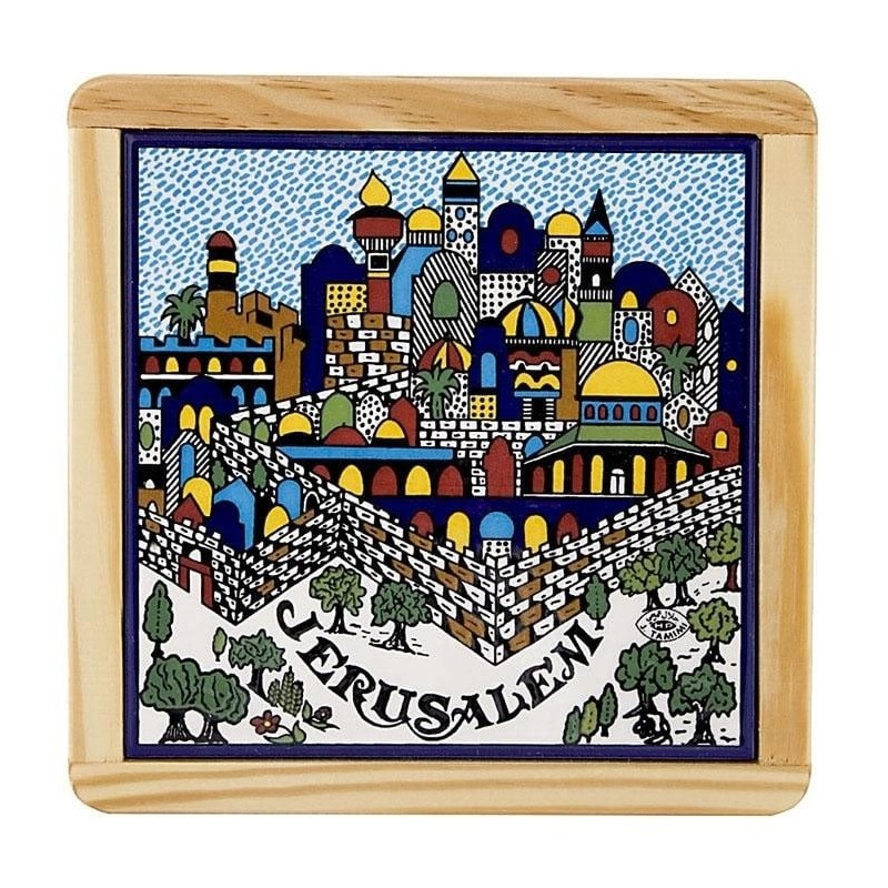Armenian Ceramic & Wood Jerusalem Trivet (Medium)