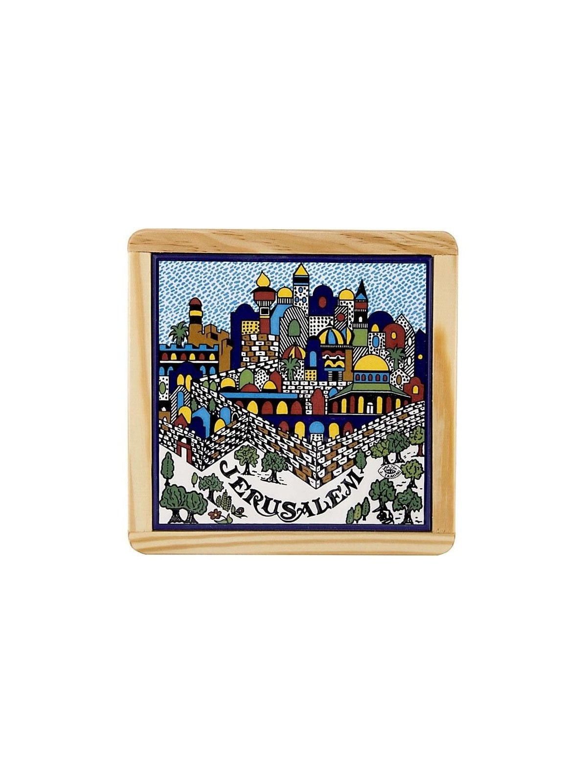 Armenian Ceramic & Wood Jerusalem Trivet (Medium)