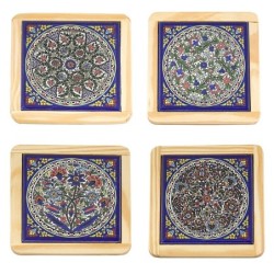 Set of 4 Assorted Flowers Coasters. Armenian Ceramic