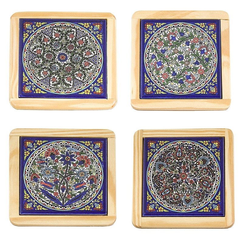 Set of 4 Assorted Flowers Coasters. Armenian Ceramic