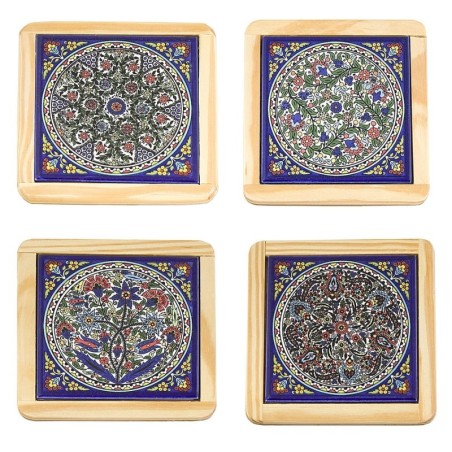 Set of 4 Assorted Flowers Coasters. Armenian Ceramic