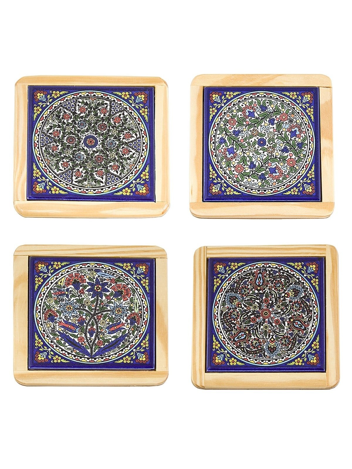 Set of 4 Assorted Flowers Coasters. Armenian Ceramic